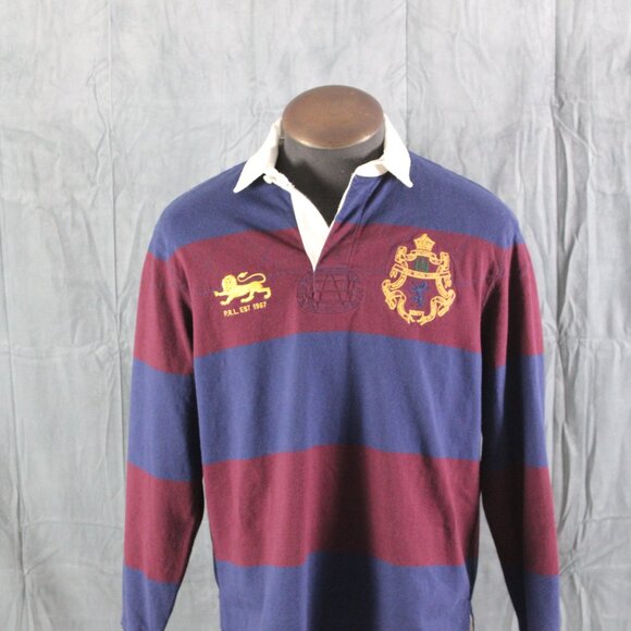 Vintage Polo Rugby Jersey - Blue and Maroon Striped - Men's Medium - Picture 5 of 11